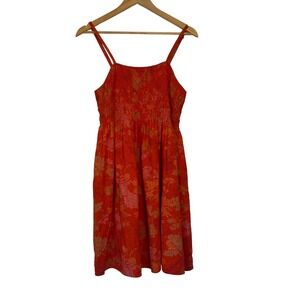 Boho Floral Universal Thread Smocked Linen Blend Sundress Womens Medium Orange‎